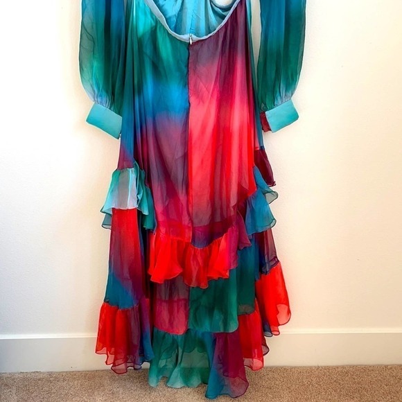 PATBO Sunset Cutout Maxi Dress Red blue green ruffle tiered 12 Rare - Picture 11 of 12